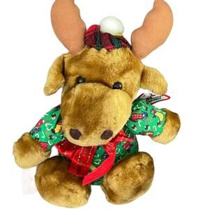 Vintage 1990's Christmas Moose Plush Pajamas & Tam Hat Irish 9" Stuffed TAGS